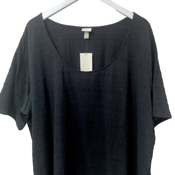 A NEW DAY Black Tee Plus Size 4X Smocked Cotton Blend Short Sleeve NWT - Picture 4 of 9